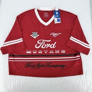 Ford Mustang Racing Jersey Shirt Womens Large Red V Neck NWT